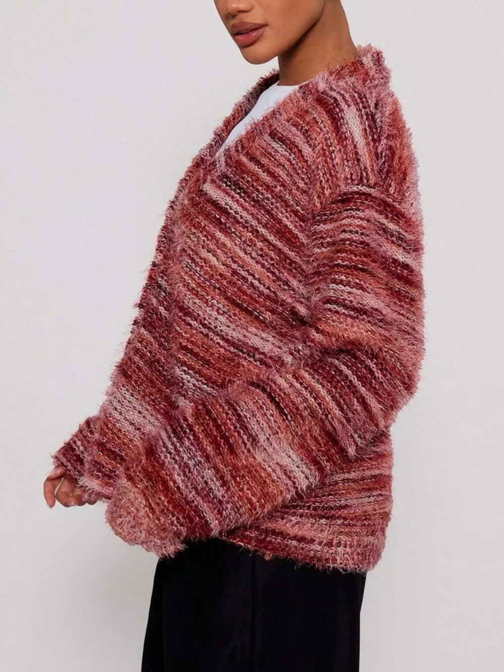 Multicolor Casual Women's Oversized Textured Stripe Knit Cardigan